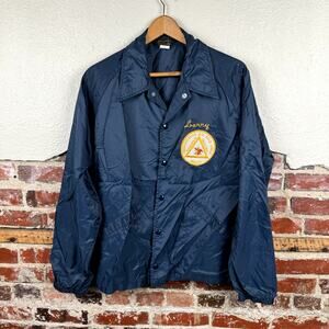 Vintage Anheuser Busch Jacket Size Large Blue Button Up Gold Eagle Beer 70s